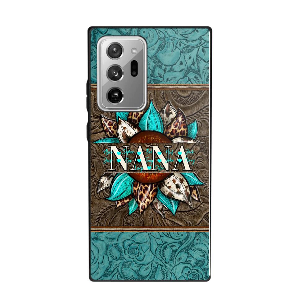 Personalized Sunflower Leather Grandma & Kid's Name Phonecase Printed 23MAR-HQ16