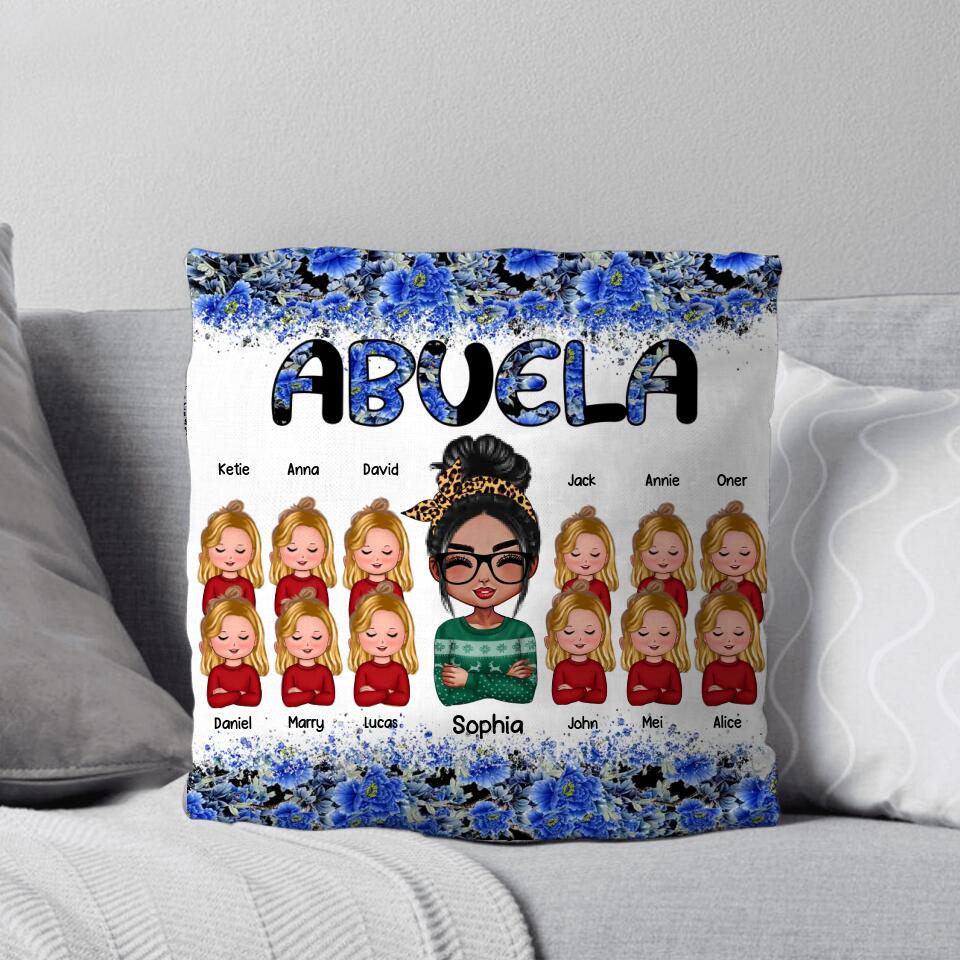 Personalized Abuela Grandma & Kid Name Flowers Background Pillow Printed QTHQ2803