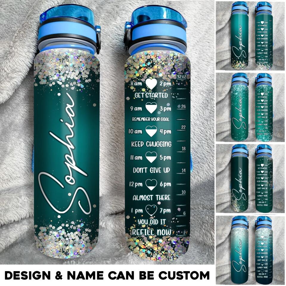 Personalized Mermaid Background & Name Water Tracker Bottle Printed PNHQ0304