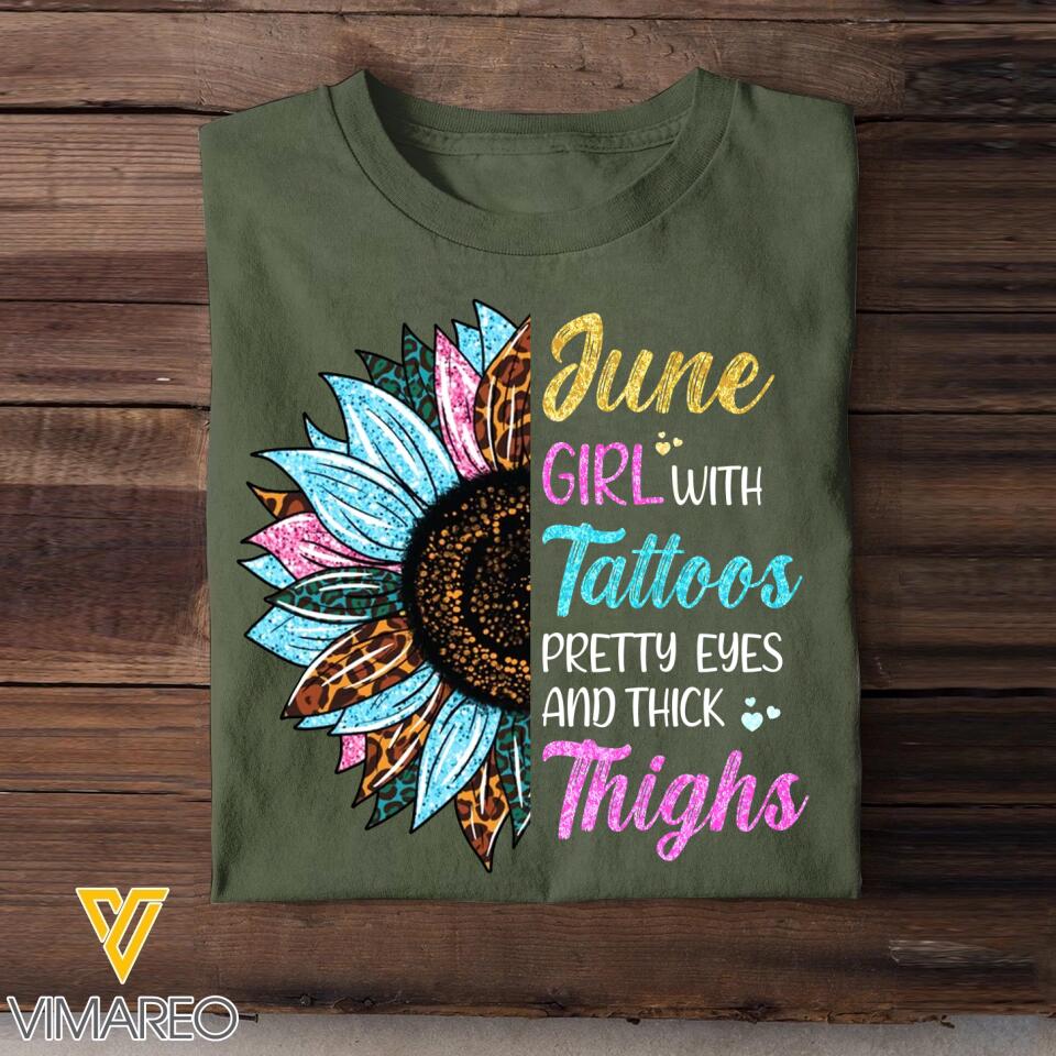 June Girl With Tattoos Pretty Eyes And Thick Things Sunflower Colorful Tshirts Printed QTHQ0404
