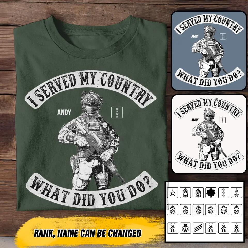 Personalized US Soldier/ Veteran I I Served My Country What Did You Do Tshirts 23APR-BQT06
