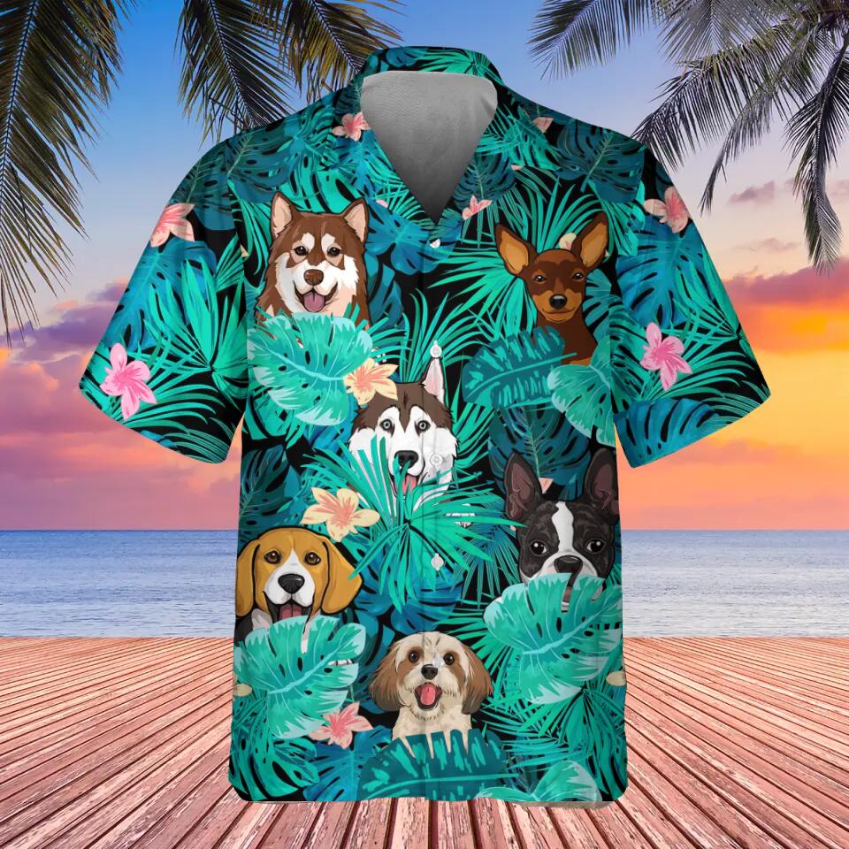 Personalized Dogs On Tropical Background Dog Lovers Gift Hawaii Shirt Printed QTHQ0704