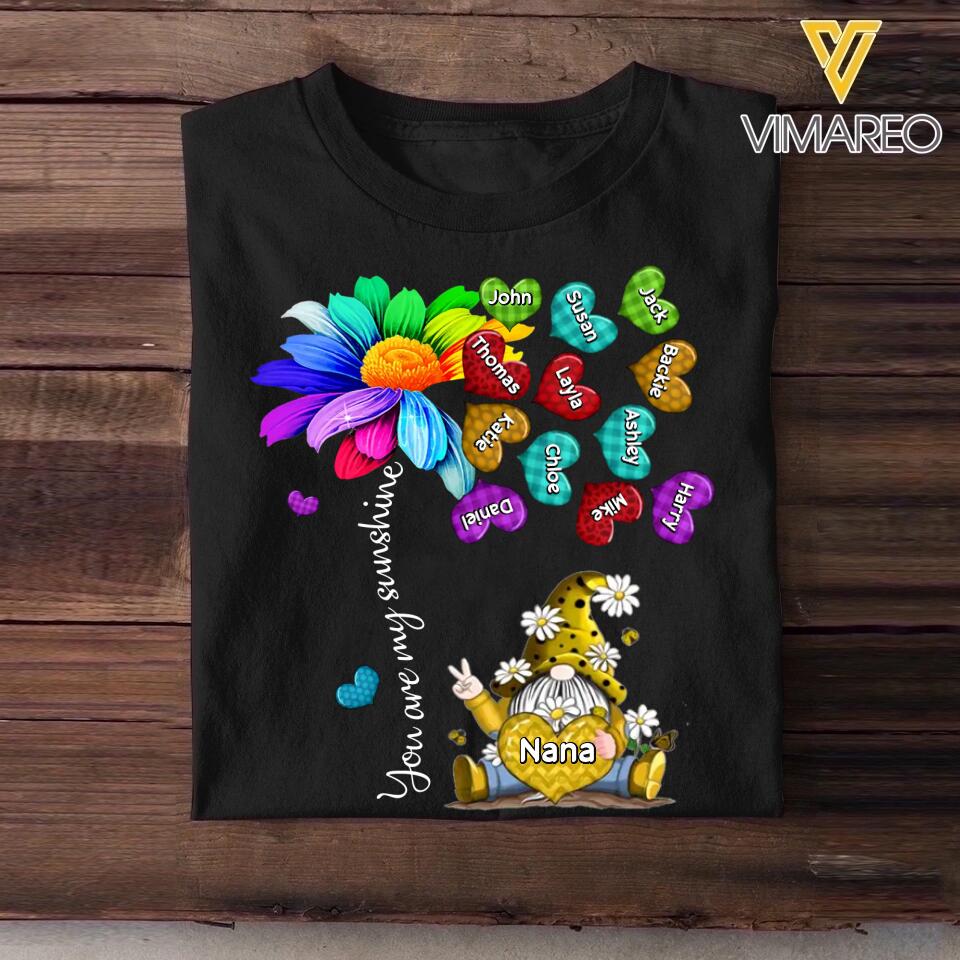 Personalized You Are My Sunshine Grandma Nana Aunt Sunflower Kid Name Heart Tshirt Printed QTPN1104