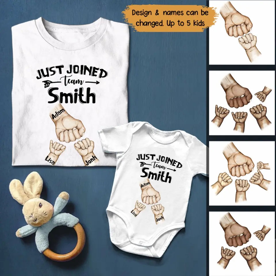 Personalized Family & Kids Name Just Joined Team TShirt Or Baby Onesize QTPN1304