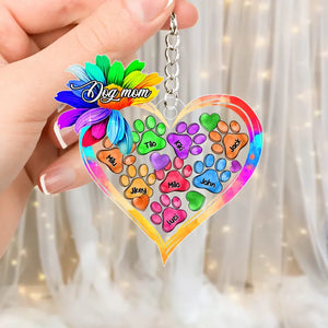 Personalized Dog Mom Colorful Flowers Heart & Dog Name Acrylic Keychain Printed QTHQ1404