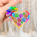 Personalized Dog Mom Colorful Flowers Heart & Dog Name Acrylic Keychain Printed QTHQ1404