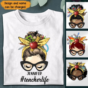 Personalized Teacherlife Girl with Name T-Shirt Printed 23APR-PTN21