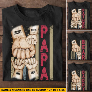 Personalized Papa Flag with Hand Kid Name Gift For Dad For Father's Day T-shirt Printed QTHQ2404
