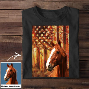 Personalized Upload Your Horse Photo US Flag Tshirt Printed QTTB0605