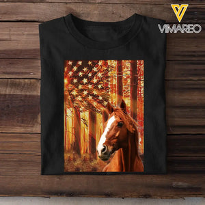 Personalized Upload Your Horse Photo US Flag Tshirt Printed QTTB0605