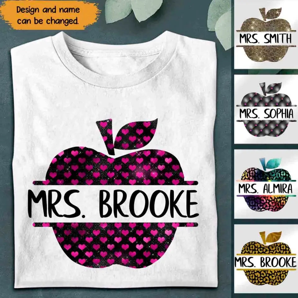 Personalized Teacher Apple Custom Name Tshirt Printed 23MAY-PTN08