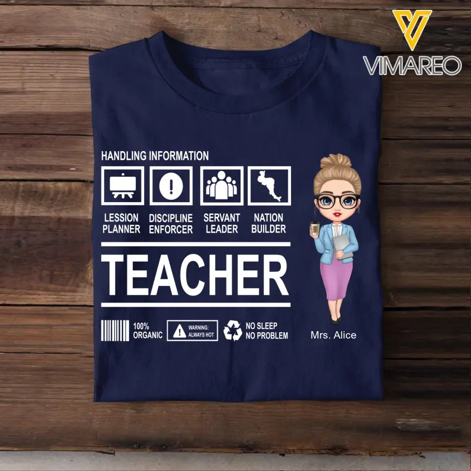 Personalized Teacher Handling Information T-shirt Printed 23MAY-BQT08