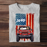 Personalized Jeep US Flag & Dog Mom Dog Lovers Gift Tshirt Printed QTPN0905