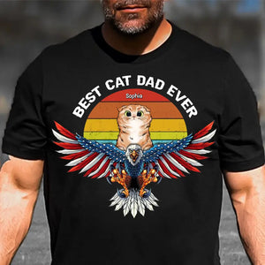 Personalized Best Cat Dad Ever Eagle Flag Father's Day Tshirt