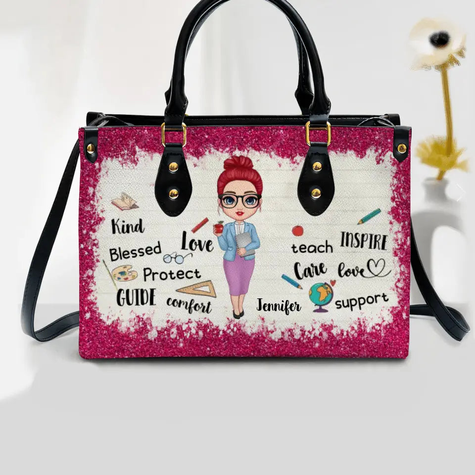 Personalized Teacher Love Teach Inspire With Sparkling Leather Bag