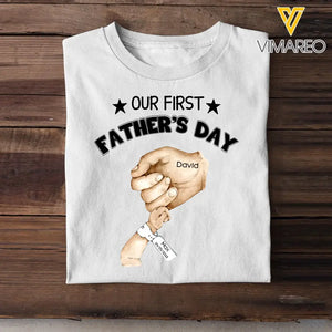 Personalized Our First Father's Day & Hand with Kid Name Tshirt or Baby Onesie Printed PNPN1005