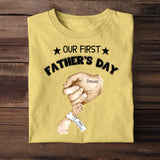 Personalized Our First Father's Day & Hand with Kid Name Tshirt or Baby Onesie Printed PNPN1005