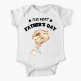 Personalized Our First Father's Day & Hand with Kid Name Tshirt or Baby Onesie Printed PNPN1005