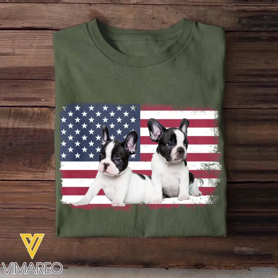 Personalized Upload Your Dog Photo US Flag Tshirt Printed 23MAY-TB10