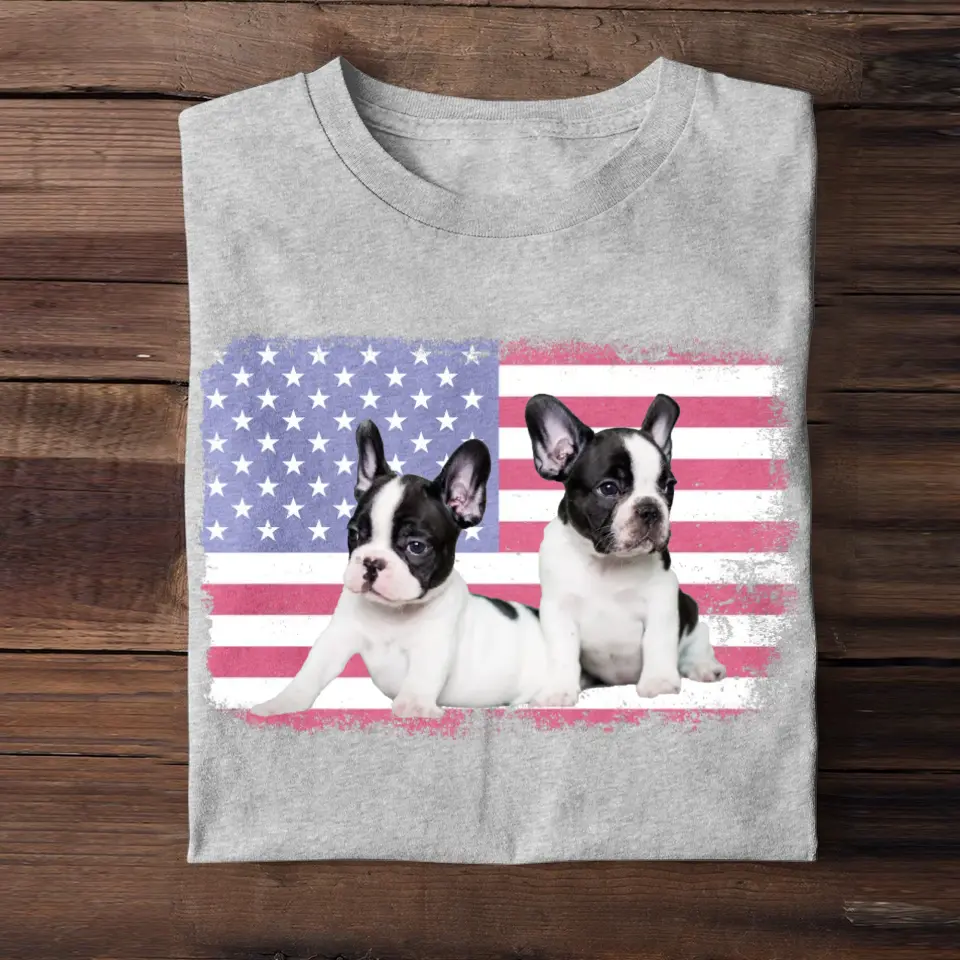 Personalized Upload Your Dog Photo US Flag Tshirt Printed 23MAY-TB10