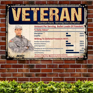 Personalized Upload Your US Veteran/Soldier Photo with Name Nutrition Facts Serving Size Patriot Metal Sign Printed 23APR-HQ11