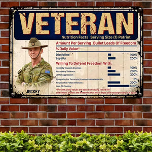 Personalized Upload Your Australian Veteran/Soldier Photo with Name Nutrition Facts Serving Size Patriot Metal Sign Printed 23APR-HQ11