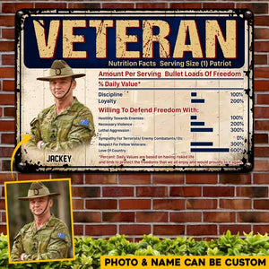 Personalized Upload Your Australian Veteran/Soldier Photo with Name Nutrition Facts Serving Size Patriot Metal Sign Printed 23APR-HQ11