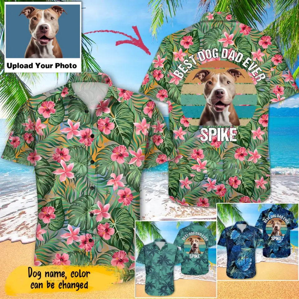 Personalized Upload Your Dog Photo with Name Dog Lovers Gift Hawaii Shirt Printed PNBQT1205