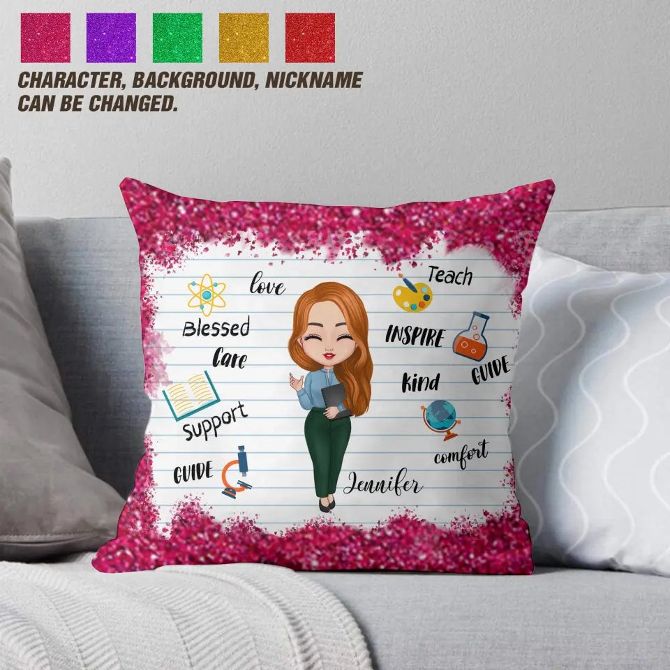 Personalized Teacher Love Teach Inspire With Sparkling Pillow Printed PNTB1205