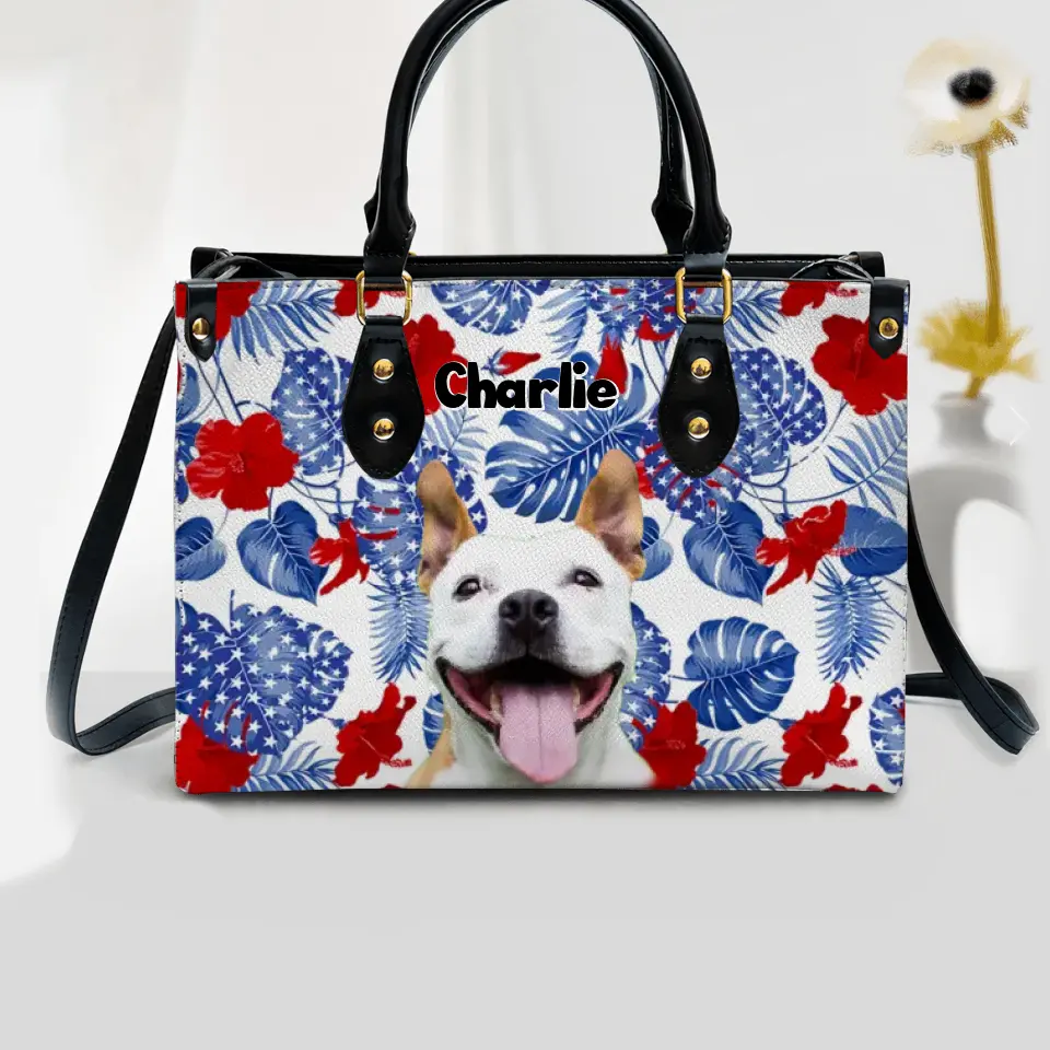 Personalized Upload Your Dog Photo with Name Dog Lovers Gift Leather Bag Printed PTN1305
