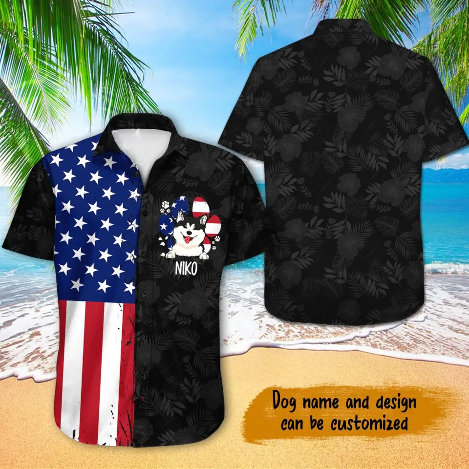 Personalized US Flag with Dog Name Dog Lovers Gift Hawaii Printed PNBQT1305