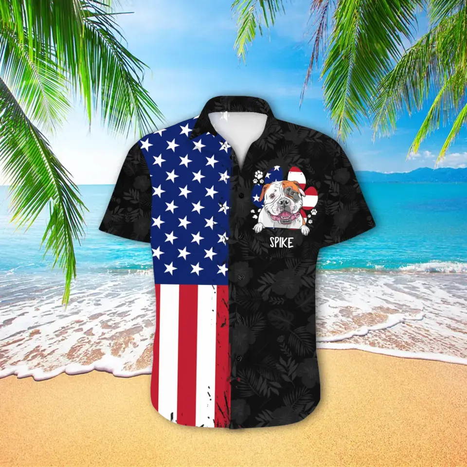 Personalized US Flag with Dog Name Dog Lovers Gift Hawaii Printed PNBQT1305