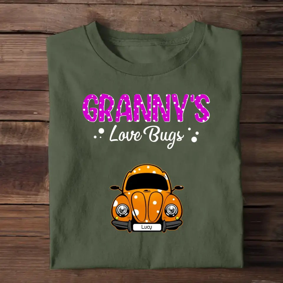 Personalized Granny's Love Bugs Car with Kid Name T-shirt Printed QTDT1505