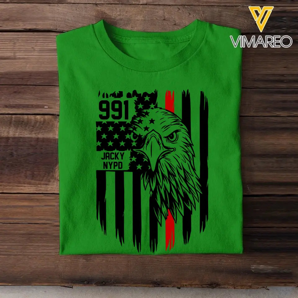 Personalized Fireman Department & Name US Flag T-shirt Printed QTHQ1605