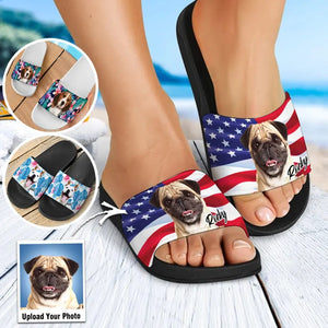 Personalized Upload Your Dog Photo US Flag Slide Sandal Printed PNPN1805