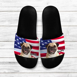 Personalized Upload Your Dog Photo US Flag Slide Sandal Printed PNPN1805