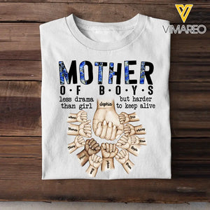 Personalized  Mother Of Boys Less Drama Than Girl But Harder To Keep Alive Hands with Kid Names T-shirt Printed 23MAY-DT19