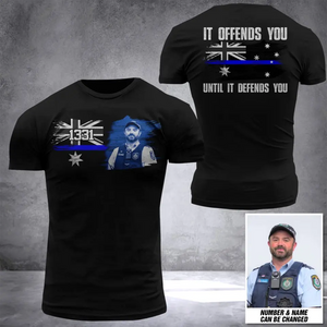 Personalized Upload Image Australia Blue Line It Offends You Until It Defends You 3D Tshirt Printed QTDT2205