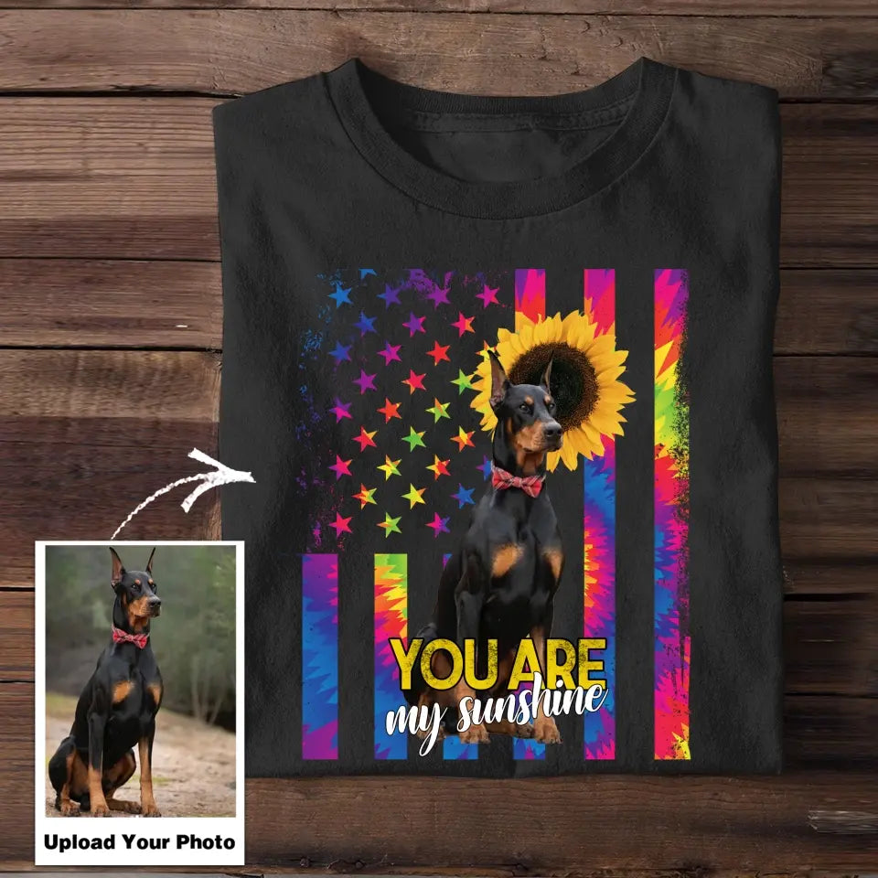Personalized Upload Your Dog Photo You Are My Sunshine US Flag T-shirt Printed 23MAY-TB24