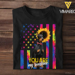 Personalized Upload Your Dog Photo You Are My Sunshine US Flag T-shirt Printed 23MAY-TB24