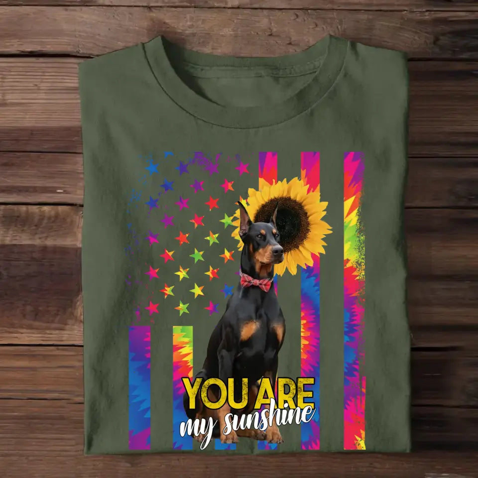Personalized Upload Your Dog Photo You Are My Sunshine US Flag T-shirt Printed 23MAY-TB24