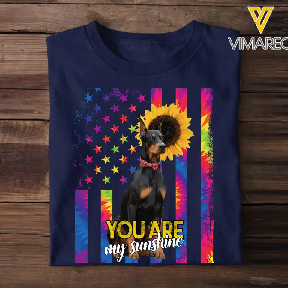 Personalized Upload Your Dog Photo You Are My Sunshine US Flag T-shirt Printed 23MAY-TB24