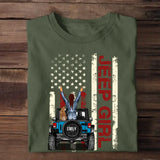 Personalized Jeep And Dog On Flag Color With Woman Chibi Custom Name Colors