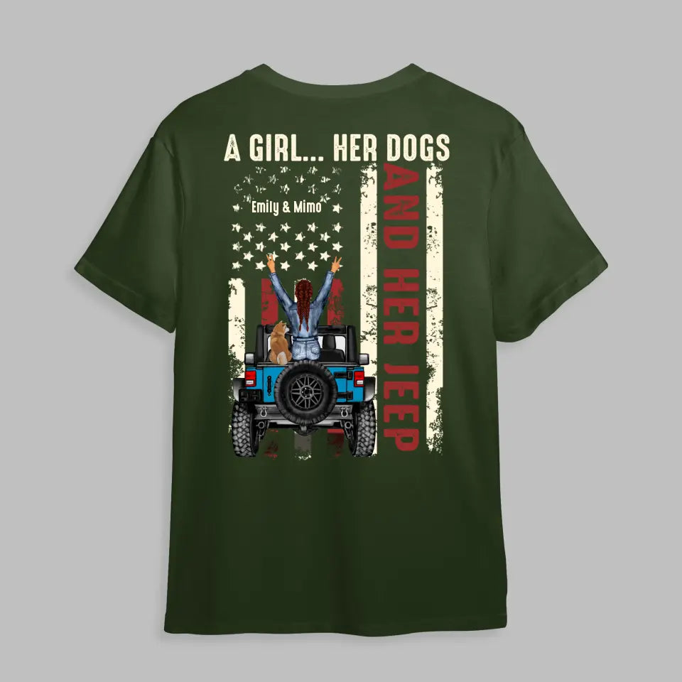 Personalized A Girl Her Dogs And Her Jeep Dog Flag Tshirt