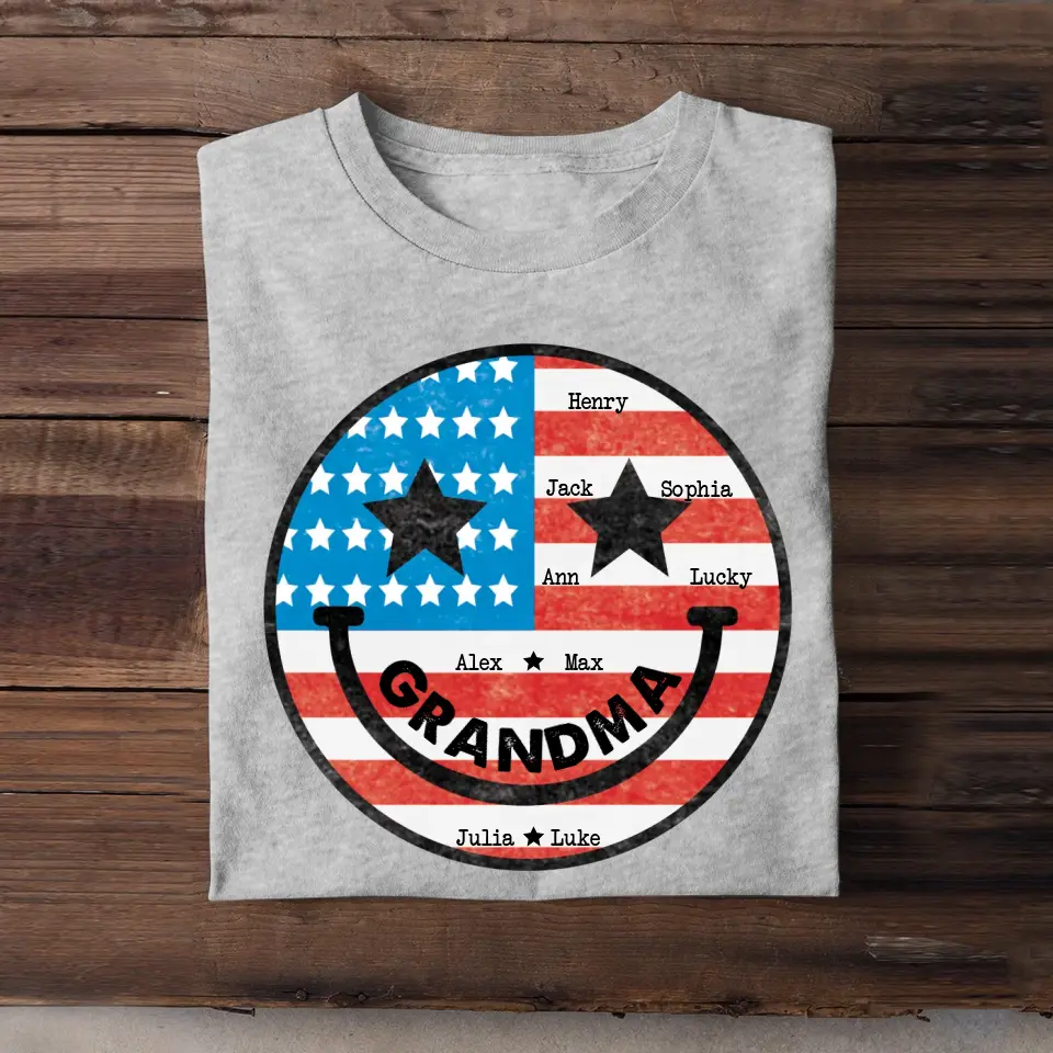 Personalized American Grandma Flag With Kids Name Tshirt Printed QTBQT0506