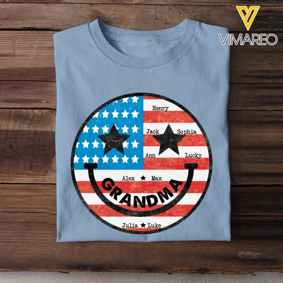 Personalized American Grandma Flag With Kids Name Tshirt Printed QTBQT0506