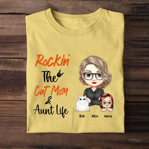 Personalized Rockin The Cat/Dog Mom & Aunt Life T-shirt Printed 23JUN-PTN01