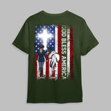 Personalized God Bless America Horse Girl Flag T-shirt Printed MTHHQ0206