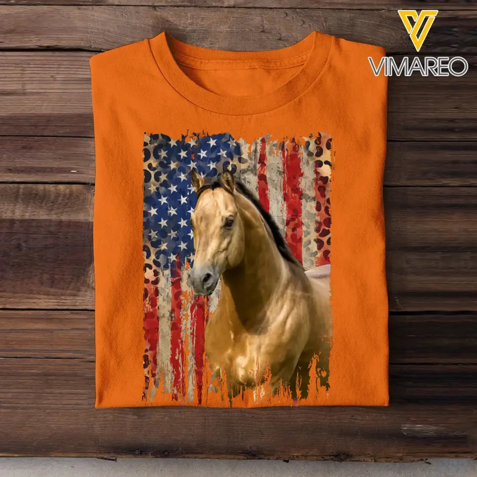Personalized Upload Photo Horse Flag Leopard T-shirt Printed QTDT0606