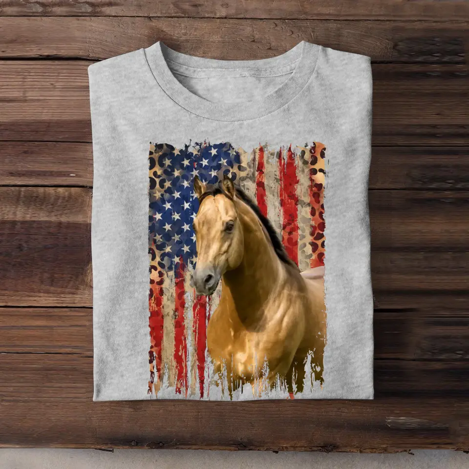 Personalized Upload Photo Horse Flag Leopard T-shirt Printed QTDT0606